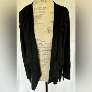 Colleen Lopez Womens Vegan Suede Fringe Cardigan/Jacket in Black Sz M